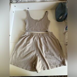 Brandy Melville nude color set (crop top and shorts)
